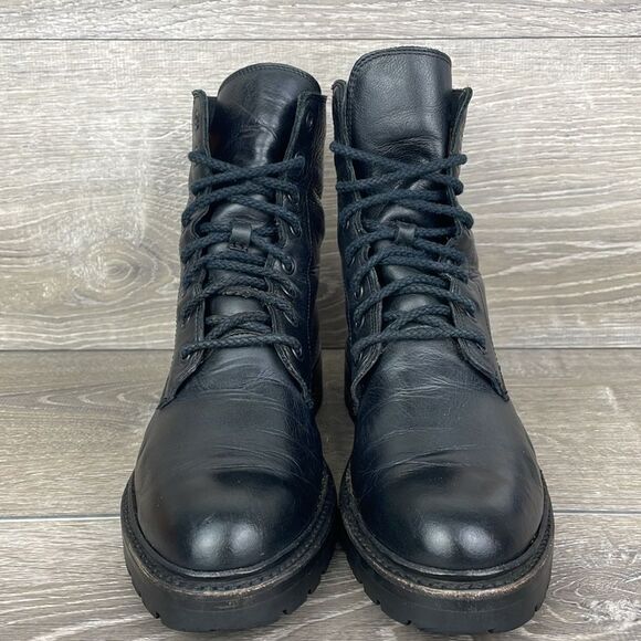 Frye Julie Women’s Sz 9B Black Leather Hi Top Lace Up Lug Almond Toe Combat Boot - Picture 2 of 12